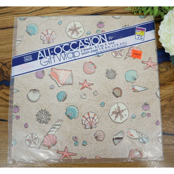 Vintg 1970s 80s 90s Wrapping Paper Gift Wrap Lot 10 Geometric Floral shells NOS - Picture 11 of 11